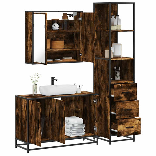 Set Mobili da Bagno 3 pz Rovere Fumo in Legno Multistrato | homemem39