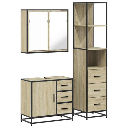 Set Mobili da Bagno 3 pz Rovere Sonoma in Legno Multistrato | homemem39