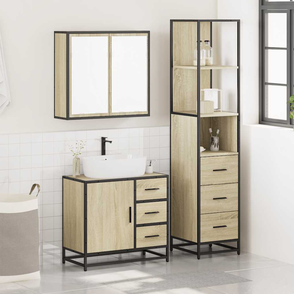 Set Mobili da Bagno 3 pz Rovere Sonoma in Legno Multistrato | homemem39