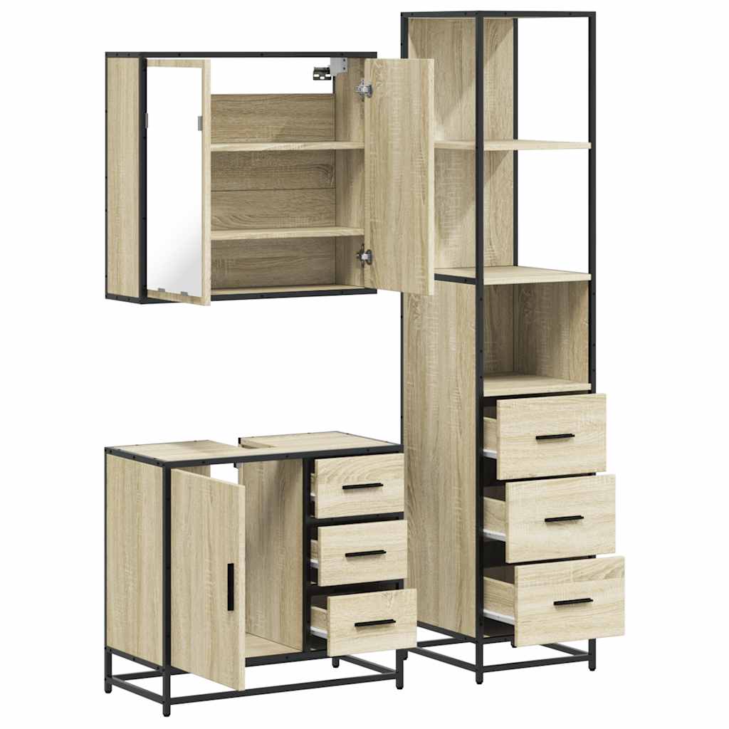 Set Mobili da Bagno 3 pz Rovere Sonoma in Legno Multistrato | homemem39