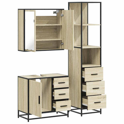Set Mobili da Bagno 3 pz Rovere Sonoma in Legno Multistrato | homemem39