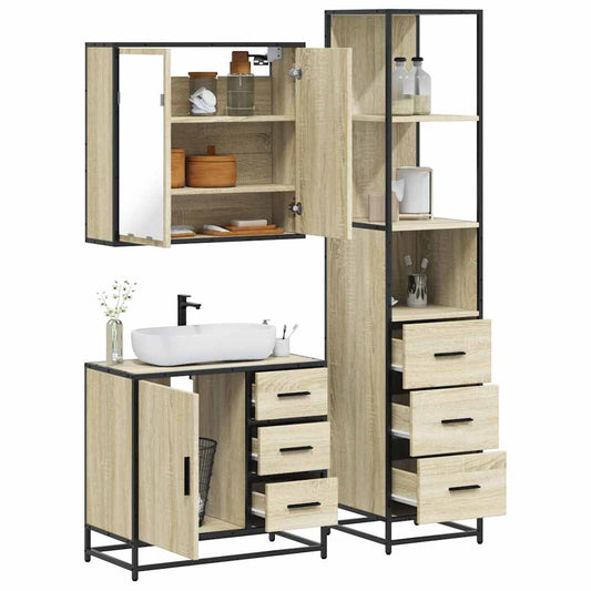 Set Mobili da Bagno 3 pz Rovere Sonoma in Legno Multistrato | homemem39