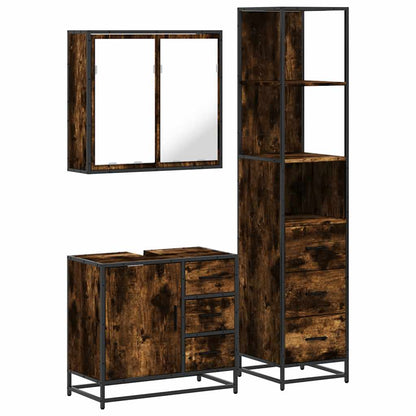 Set Mobili da Bagno 3 pz Rovere Fumo in Legno Multistrato | homemem39