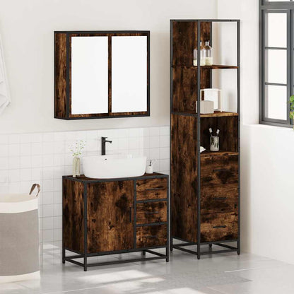 Set Mobili da Bagno 3 pz Rovere Fumo in Legno Multistrato | homemem39