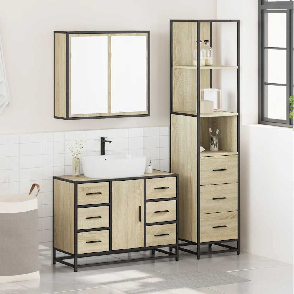Set Mobili da Bagno 3 pz Rovere Sonoma in Legno Multistrato