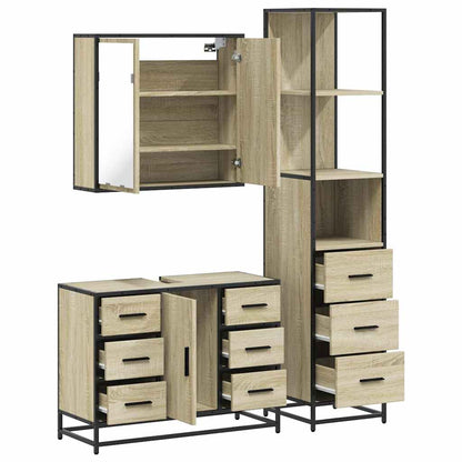 Set Mobili da Bagno 3 pz Rovere Sonoma in Legno Multistrato
