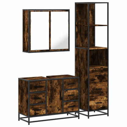 Set Mobili da Bagno 3 pz Rovere Fumo in Legno Multistrato | homemem39