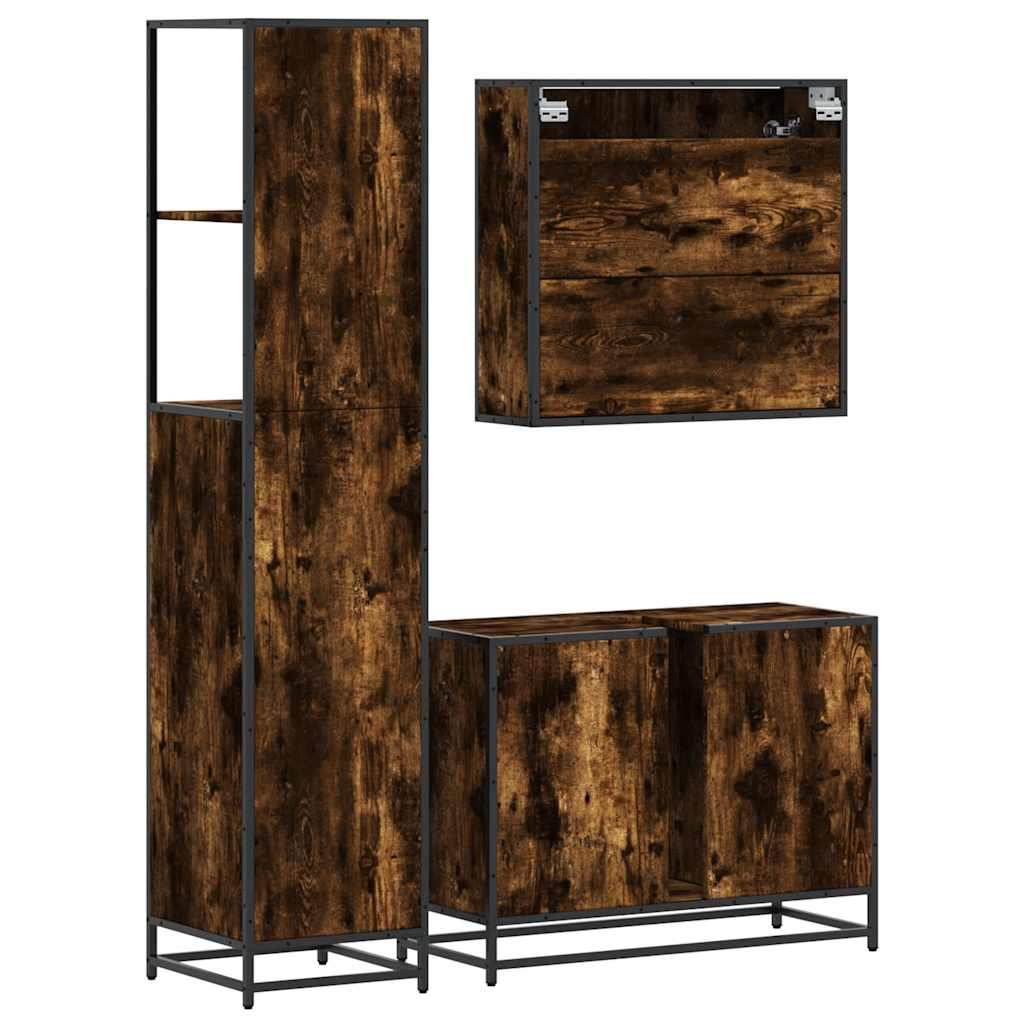 Set Mobili da Bagno 3 pz Rovere Fumo in Legno Multistrato | homemem39