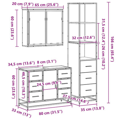 Set Mobili da Bagno 3 pz Rovere Fumo in Legno Multistrato | homemem39