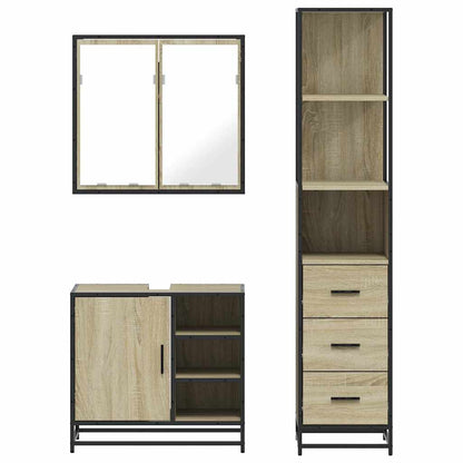 Set Mobili da Bagno 3 pz Rovere Sonoma in Legno Multistrato | homemem39
