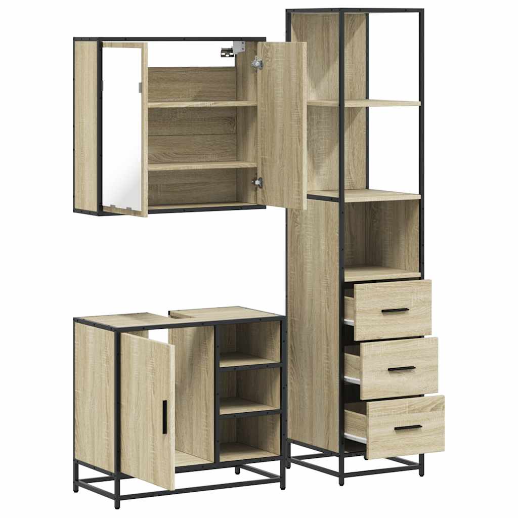 Set Mobili da Bagno 3 pz Rovere Sonoma in Legno Multistrato | homemem39