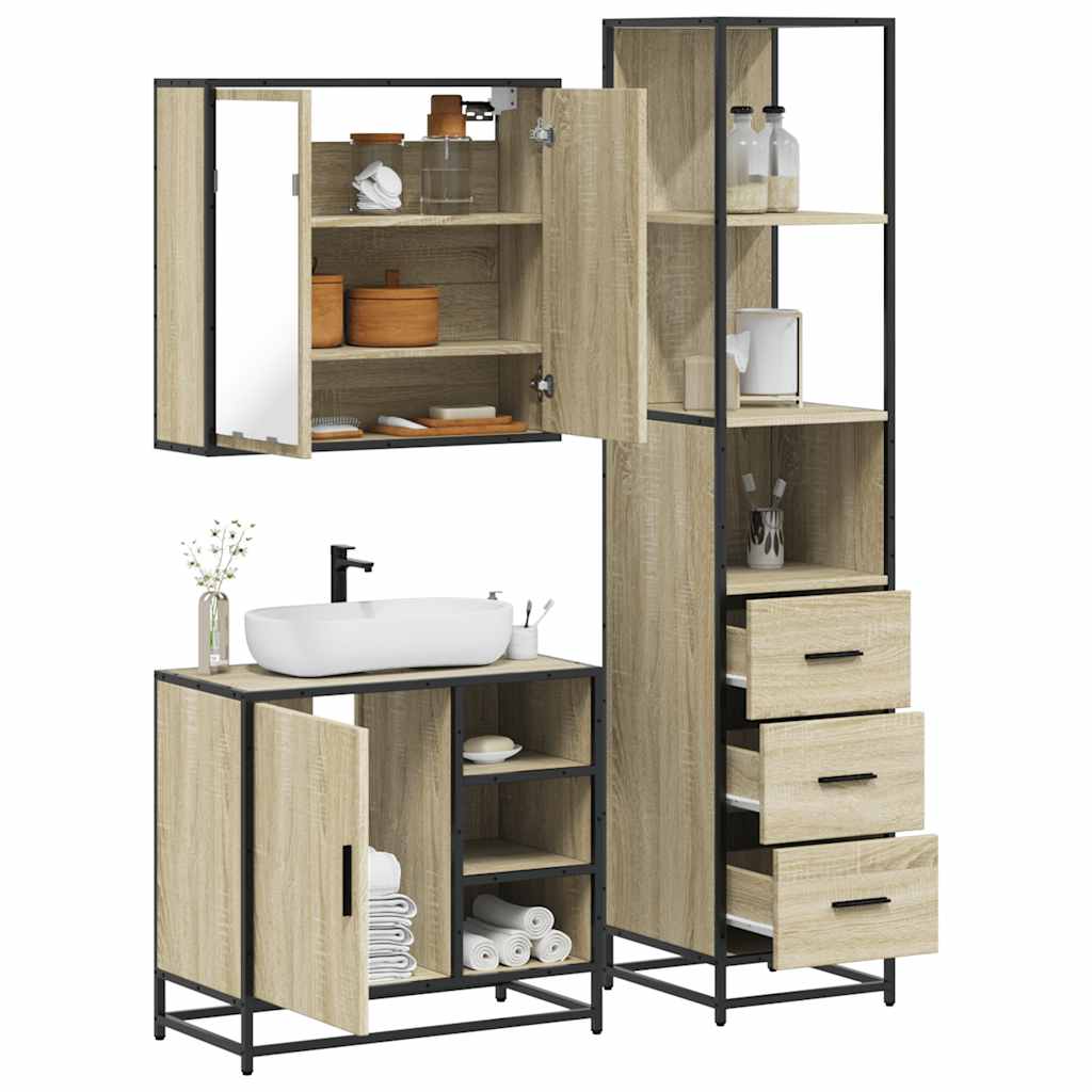 Set Mobili da Bagno 3 pz Rovere Sonoma in Legno Multistrato | homemem39