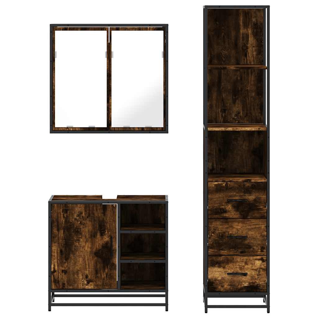 Set Mobili da Bagno 3 pz Rovere Fumo in Legno Multistrato | homemem39
