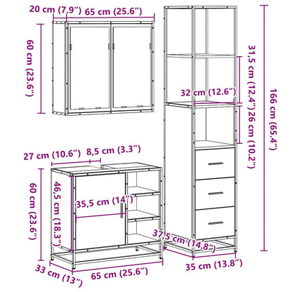 Set Mobili da Bagno 3 pz Rovere Fumo in Legno Multistrato | homemem39