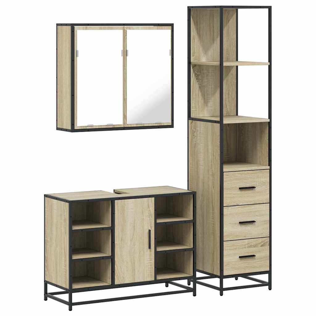 Set Mobili da Bagno 3 pz Rovere Sonoma in Legno Multistrato | homemem39