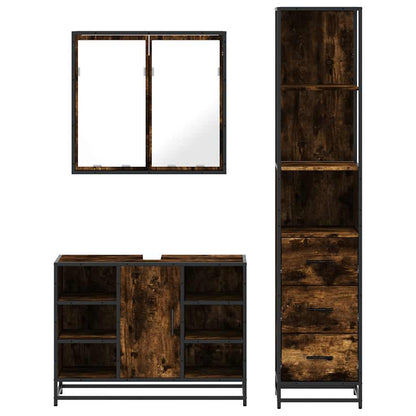 Set Mobili da Bagno 3 pz Rovere Fumo in Legno Multistrato | homemem39