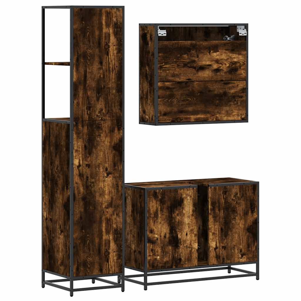 Set Mobili da Bagno 3 pz Rovere Fumo in Legno Multistrato | homemem39