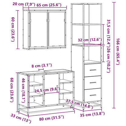 Set Mobili da Bagno 3 pz Rovere Fumo in Legno Multistrato | homemem39