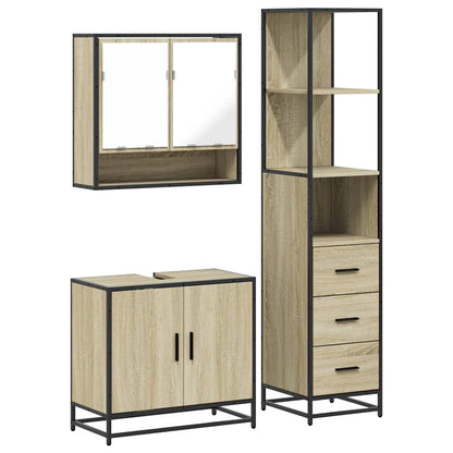 Set Mobili da Bagno 3 pz Rovere Sonoma in Legno Multistrato | homemem39