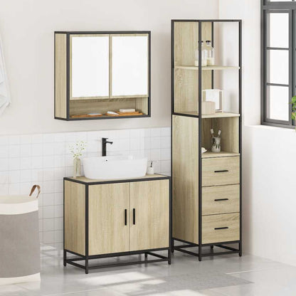 Set Mobili da Bagno 3 pz Rovere Sonoma in Legno Multistrato | homemem39