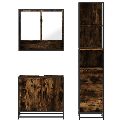 Set Mobili da Bagno 3 pz Rovere Fumo in Legno Multistrato | homemem39