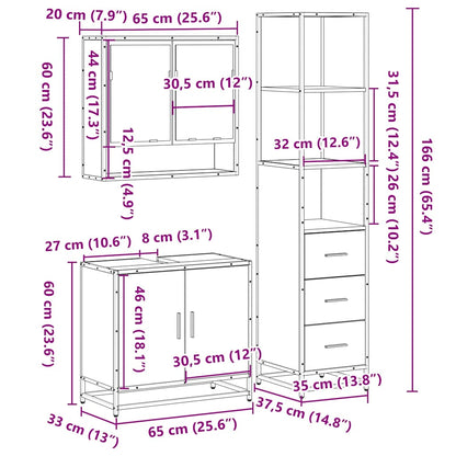 Set Mobili da Bagno 3 pz Rovere Fumo in Legno Multistrato | homemem39