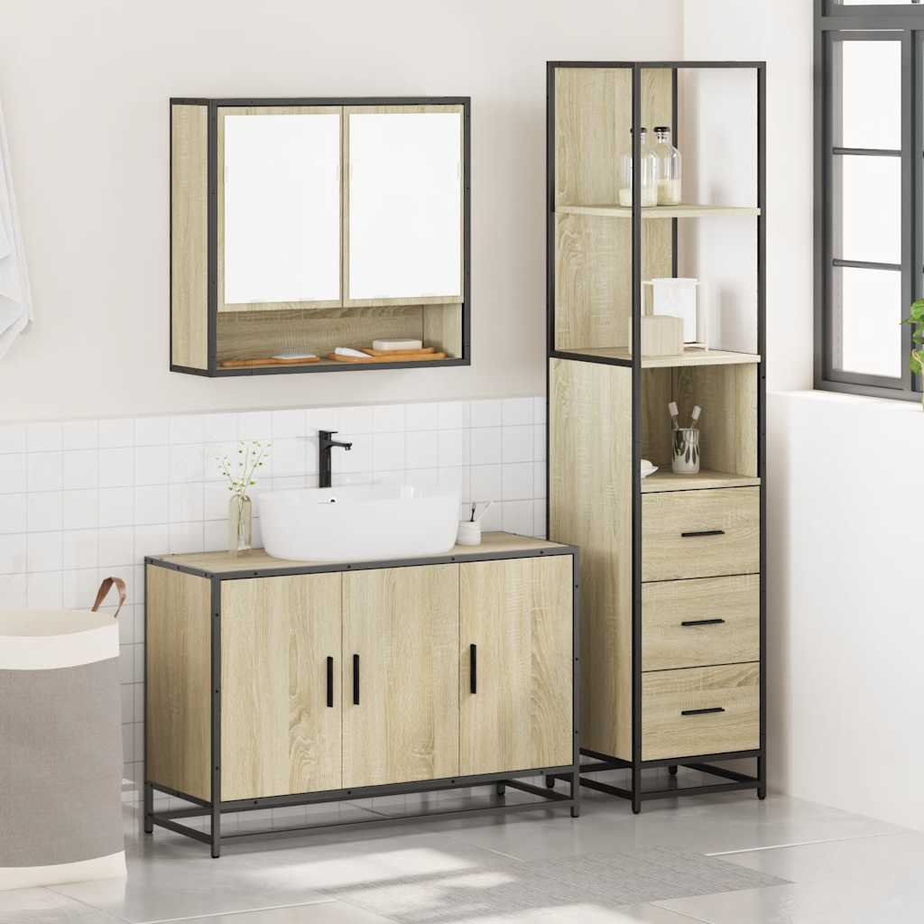 Set Mobili da Bagno 3 pz Rovere Sonoma in Legno Multistrato | homemem39