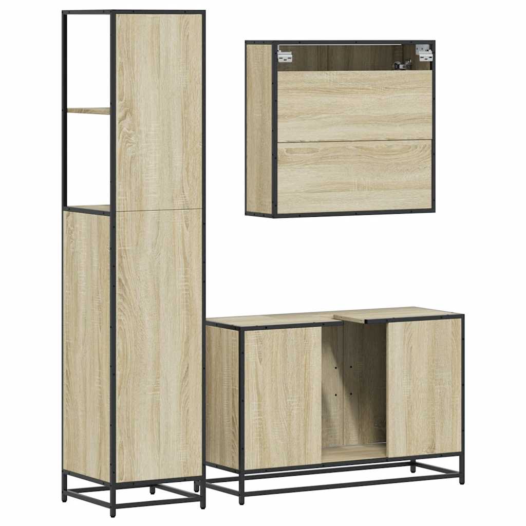 Set Mobili da Bagno 3 pz Rovere Sonoma in Legno Multistrato | homemem39