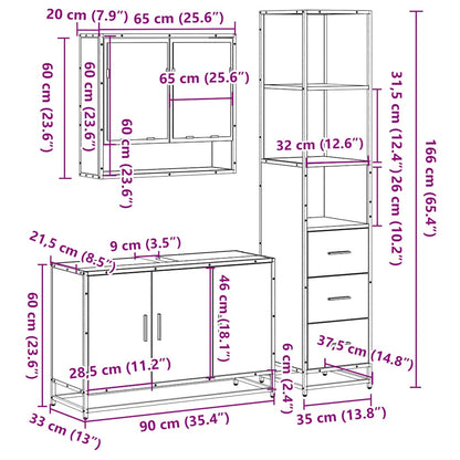 Set Mobili da Bagno 3 pz Rovere Sonoma in Legno Multistrato | homemem39