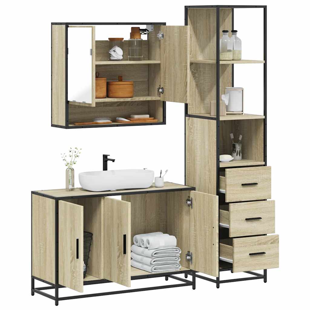 Set Mobili da Bagno 3 pz Rovere Sonoma in Legno Multistrato | homemem39