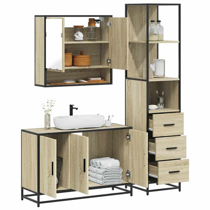 Set Mobili da Bagno 3 pz Rovere Sonoma in Legno Multistrato | homemem39
