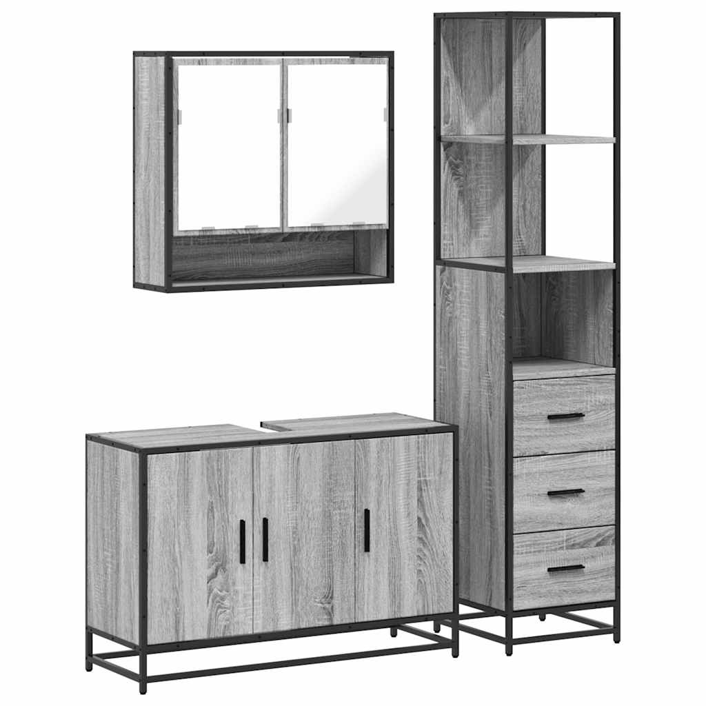 Set Mobili da Bagno 3 pz Grigio Sonoma in Legno Multistrato - homemem39
