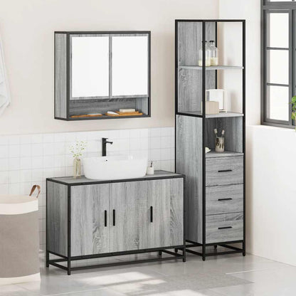 Set Mobili da Bagno 3 pz Grigio Sonoma in Legno Multistrato - homemem39