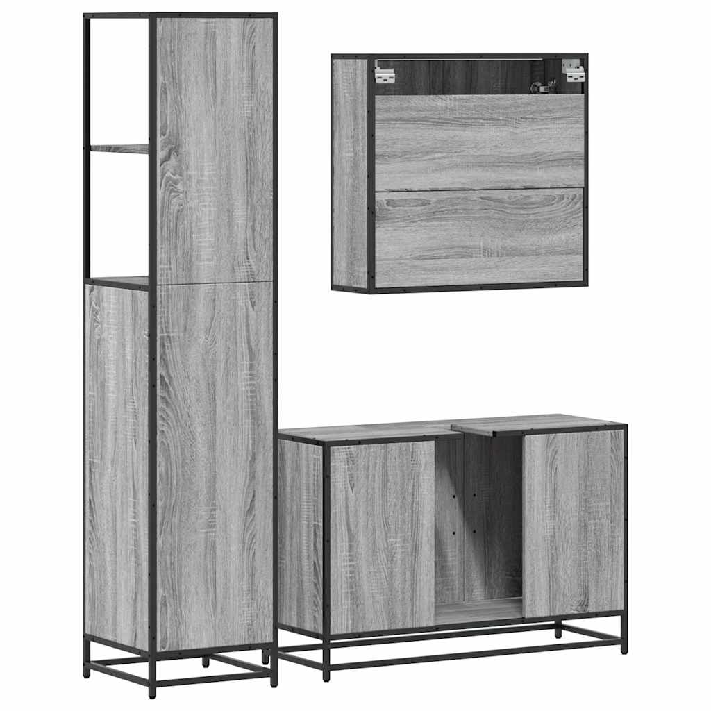 Set Mobili da Bagno 3 pz Grigio Sonoma in Legno Multistrato - homemem39