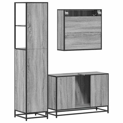 Set Mobili da Bagno 3 pz Grigio Sonoma in Legno Multistrato - homemem39