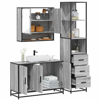 Set Mobili da Bagno 3 pz Grigio Sonoma in Legno Multistrato - homemem39