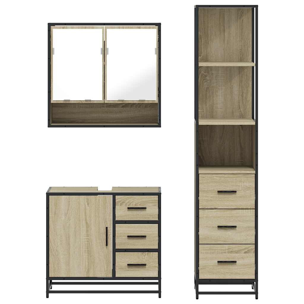 Set Mobili da Bagno 3 pz Rovere Sonoma in Legno Multistrato | homemem39