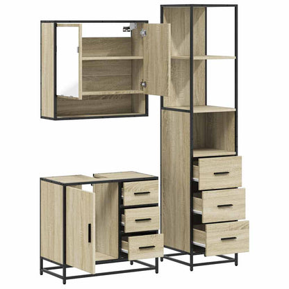 Set Mobili da Bagno 3 pz Rovere Sonoma in Legno Multistrato | homemem39
