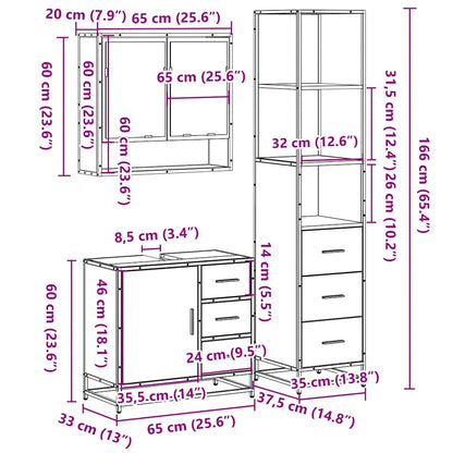 Set Mobili da Bagno 3 pz Rovere Sonoma in Legno Multistrato | homemem39
