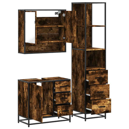 Set Mobili da Bagno 3 pz Rovere Fumo in Legno Multistrato | homemem39