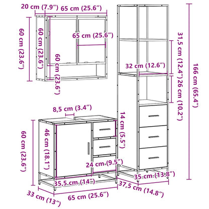 Set Mobili da Bagno 3 pz Rovere Fumo in Legno Multistrato | homemem39