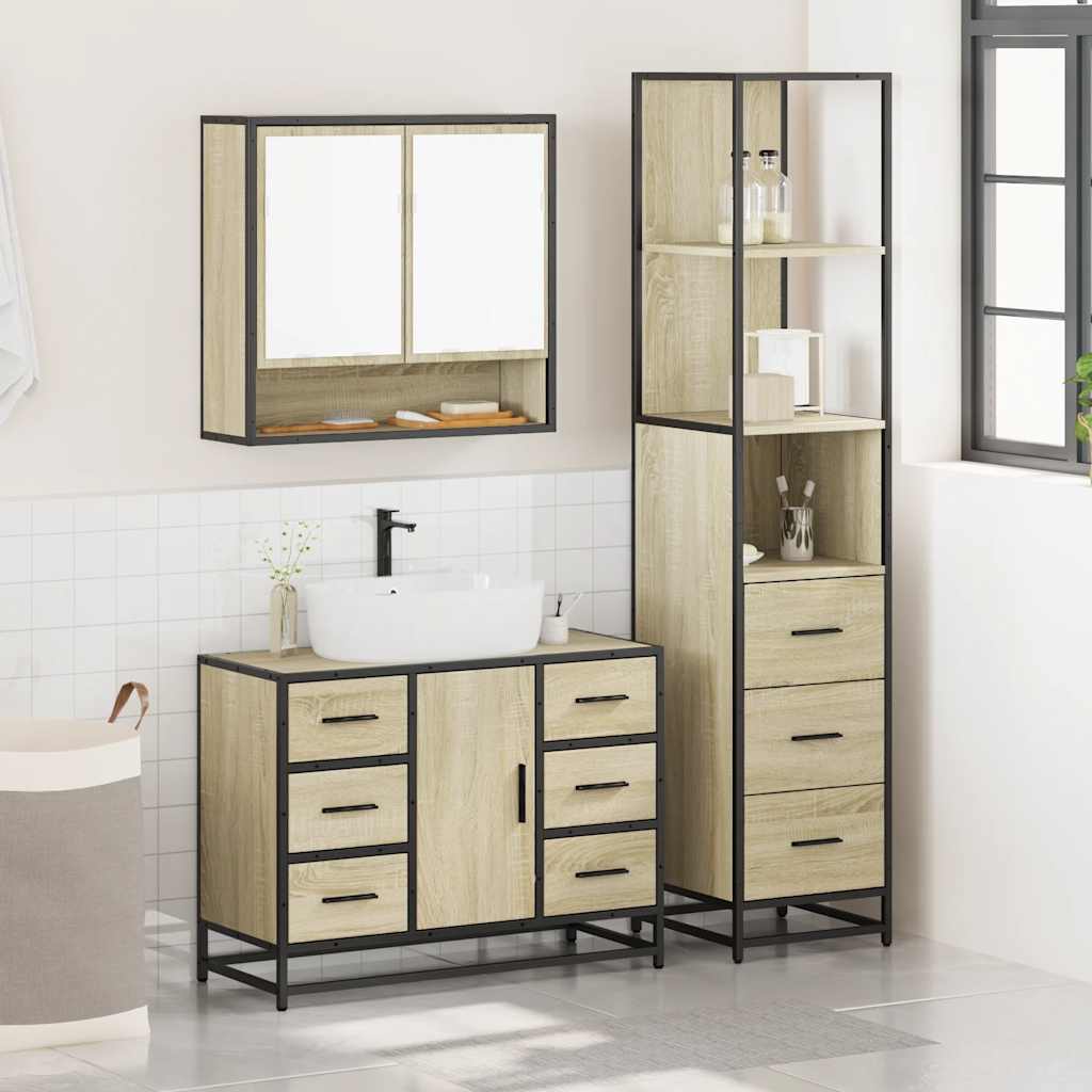 Set Mobili da Bagno 3 pz Rovere Sonoma in Legno Multistrato