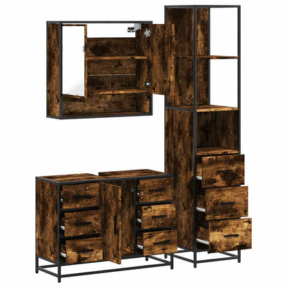 Set Mobili da Bagno 3 pz Rovere Fumo in Legno Multistrato | homemem39