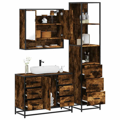 Set Mobili da Bagno 3 pz Rovere Fumo in Legno Multistrato | homemem39