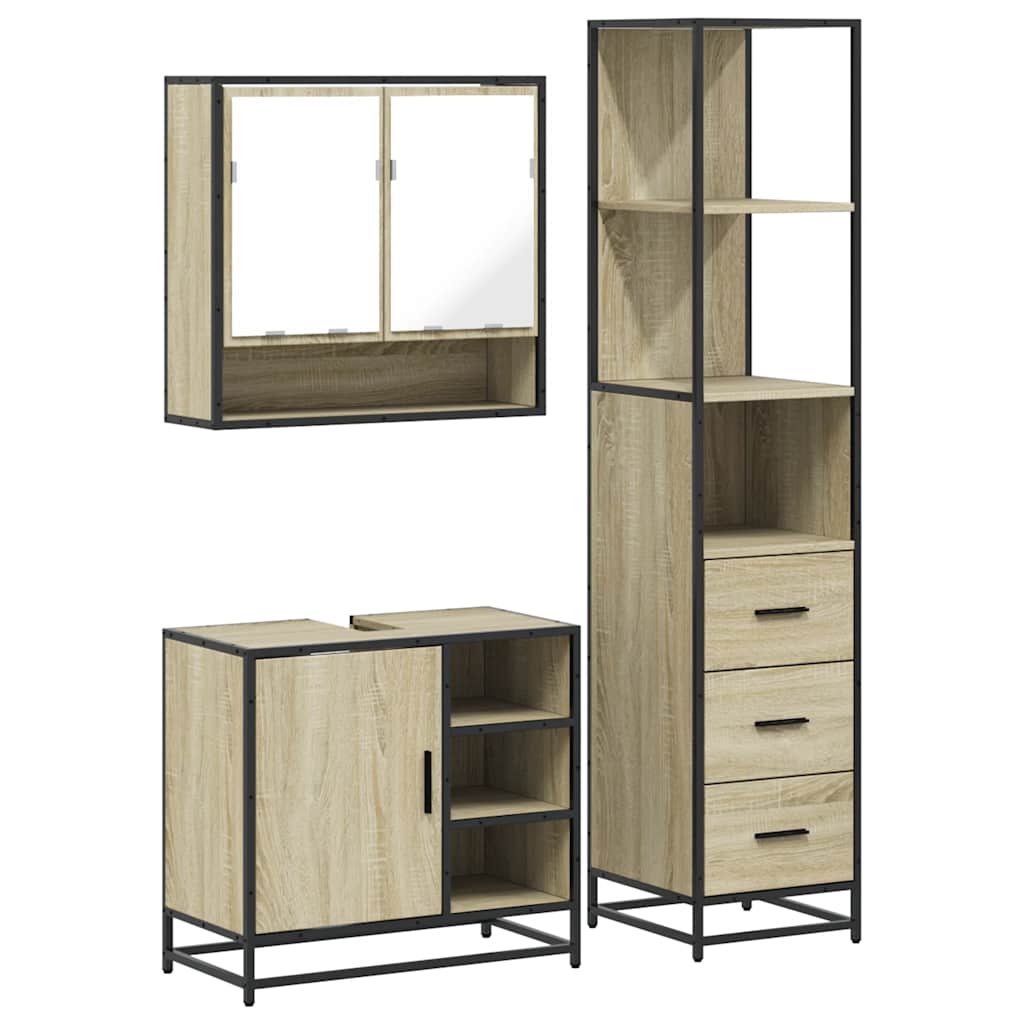 Set Mobili da Bagno 3 pz Rovere Sonoma in Legno Multistrato | homemem39