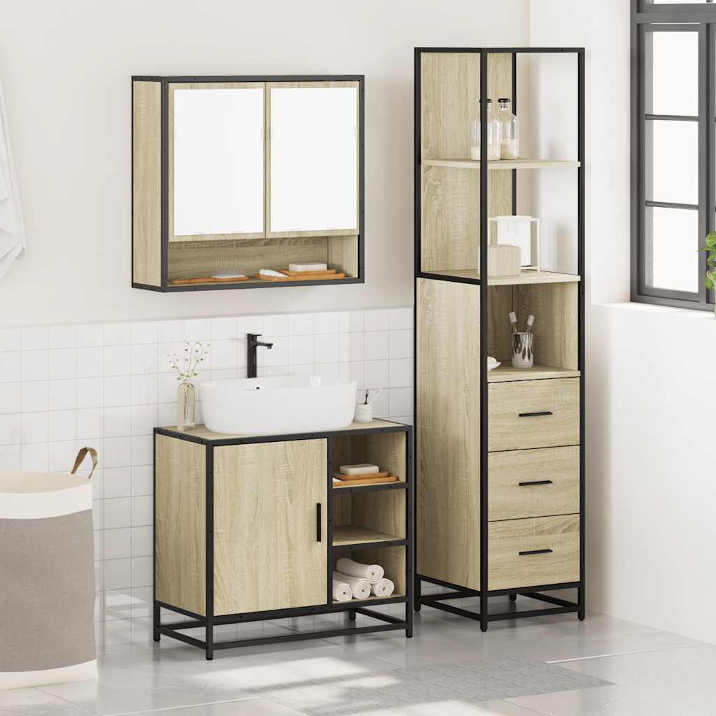 Set Mobili da Bagno 3 pz Rovere Sonoma in Legno Multistrato | homemem39