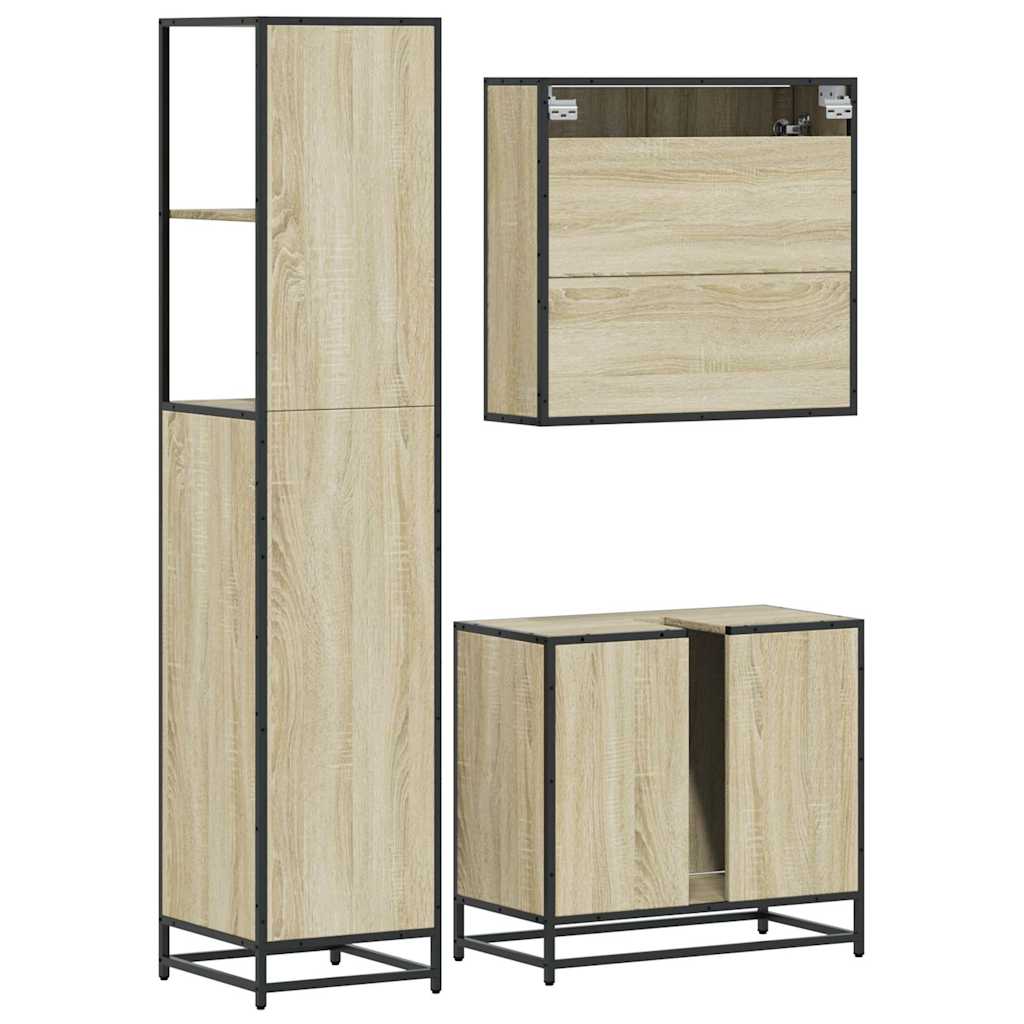 Set Mobili da Bagno 3 pz Rovere Sonoma in Legno Multistrato | homemem39