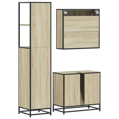 Set Mobili da Bagno 3 pz Rovere Sonoma in Legno Multistrato | homemem39