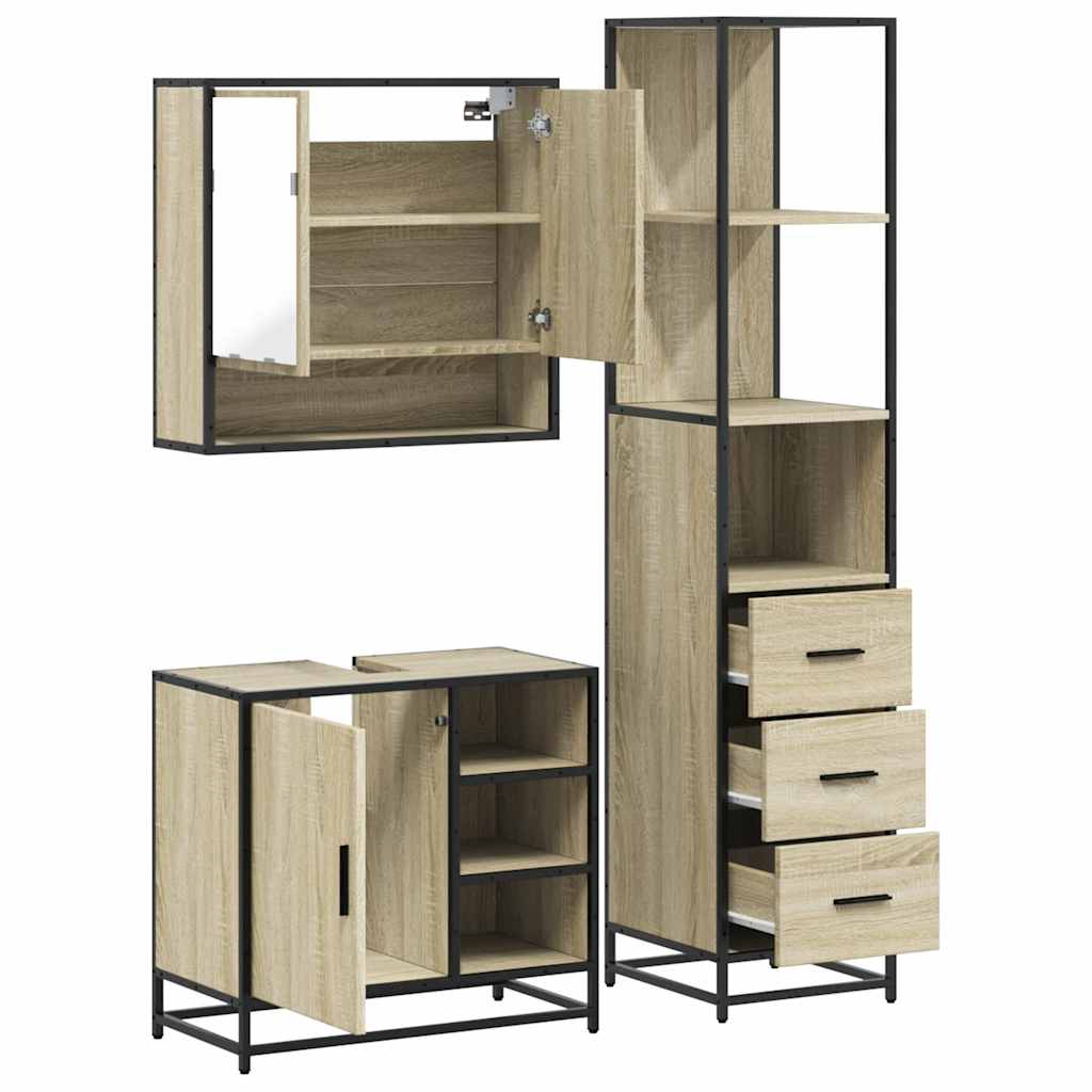 Set Mobili da Bagno 3 pz Rovere Sonoma in Legno Multistrato | homemem39