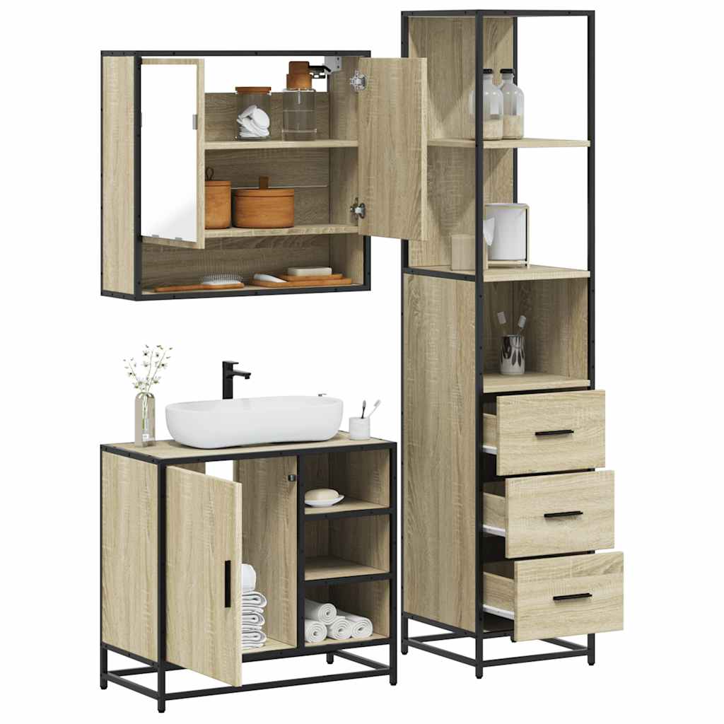Set Mobili da Bagno 3 pz Rovere Sonoma in Legno Multistrato | homemem39